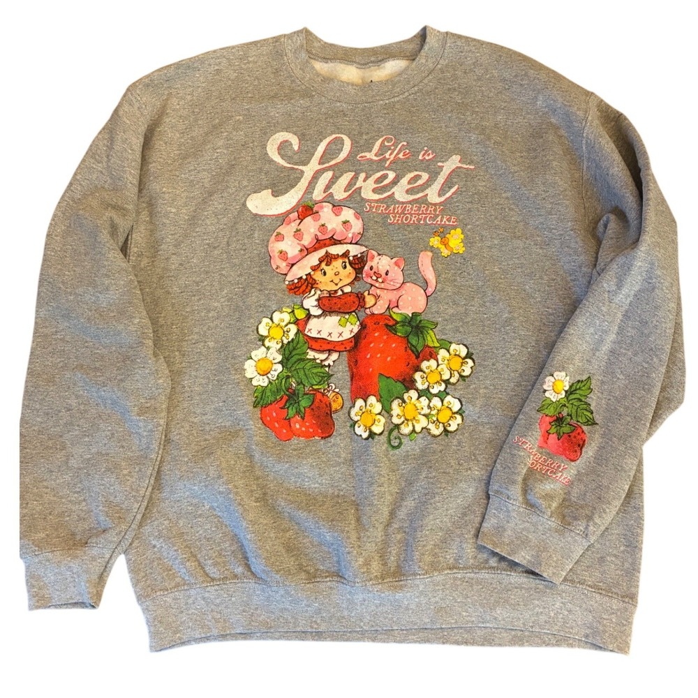 Vintage Strawberry Shortcake Life Is Sweet Graphic Fleece Sweatshirt Large Gray